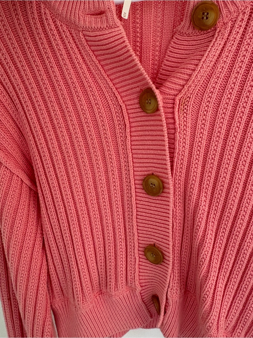 Free People Pink Ribbed Button-Front Cardigan - Picture 3 of 5